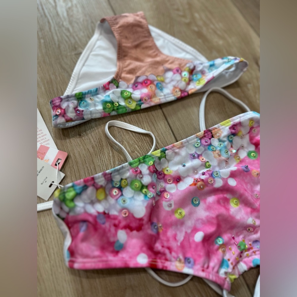 🆕 2pc PILYQ Girls' Embellished 2-Piece Ice Cream Swimsuit - Picture 4 of 8